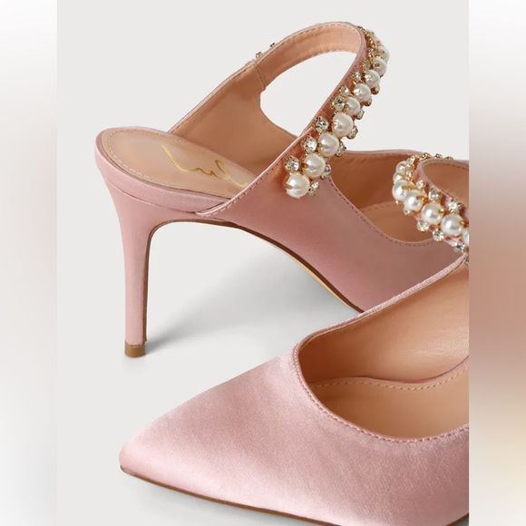 Lulus Sephoraa Rose Gold Satin Pearl Pointed-Toe Mule Pumps - Picture 3 of 8